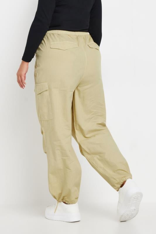 YOURS Curve Plus Size Stone Brown Cargo Parachute Trousers | Yours Clothing  3