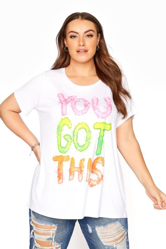 Plus Size  White Sequin 'You Got This' Slogan T-Shirt