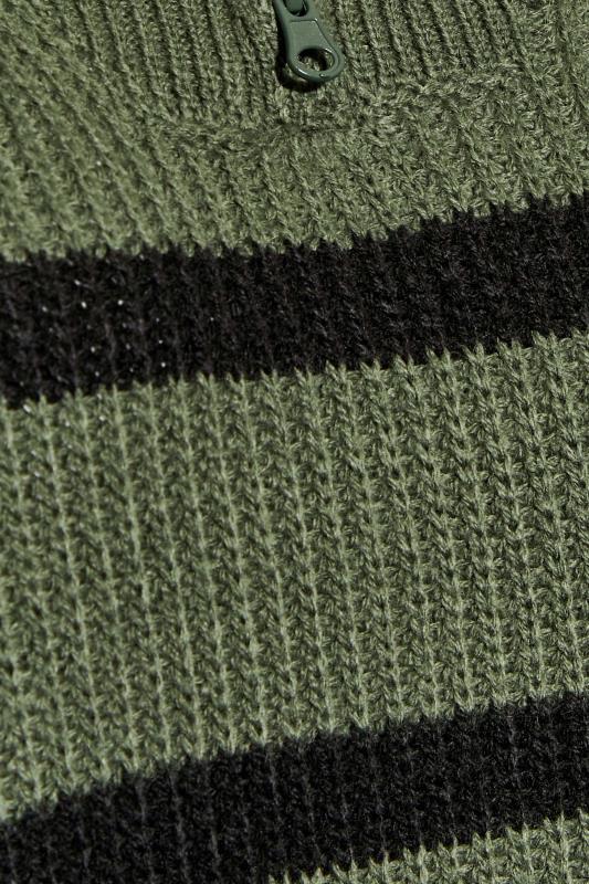 Curve Khaki Green Stripe Quarter Zip Knitted Jumper | Yours Clothing  5