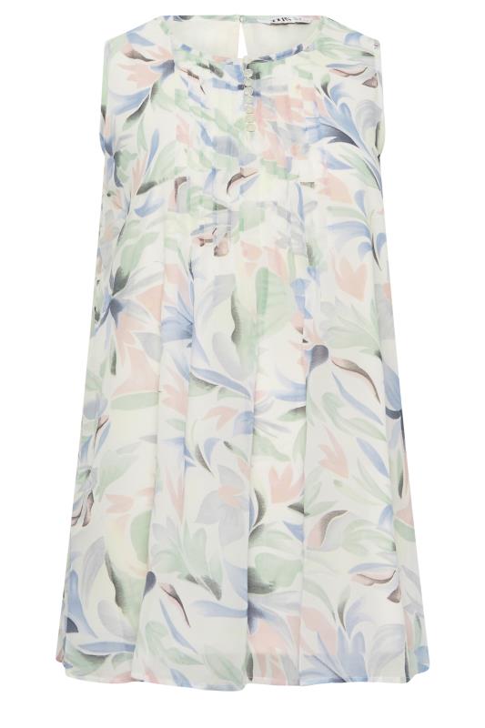 YOURS Curve Light Green Floral Pintuck Sleeveless Blouse | Yours Clothing  6