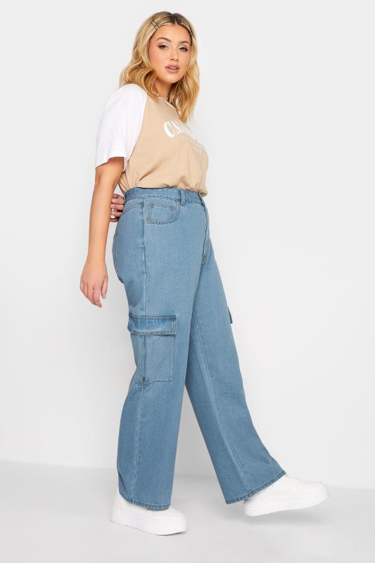 Plus Size Blue Cargo Jeans | Yours Clothing