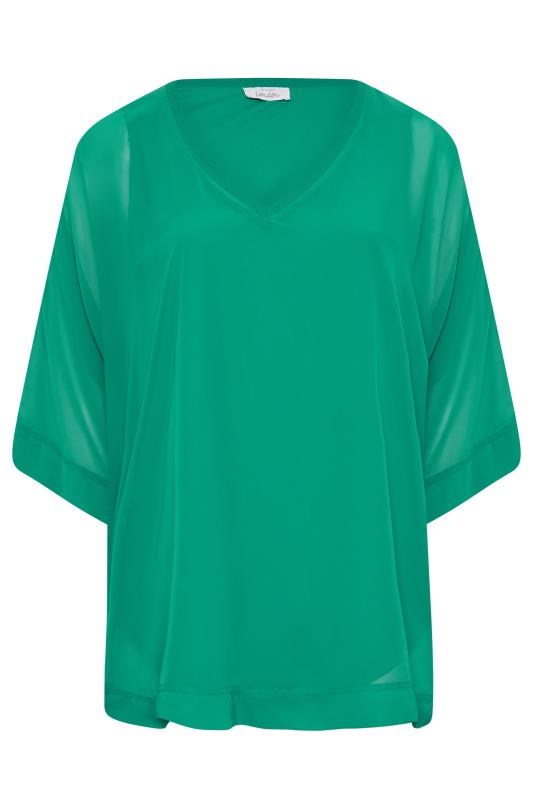 YOURS LONDON Plus Size Curve Dark Green Chiffon Cape Blouse | Yours Clothing  6