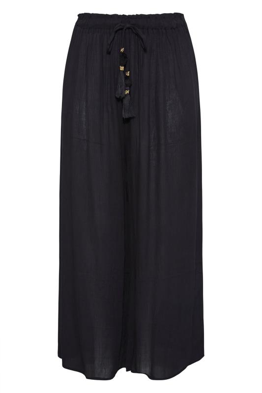 Plus Size Black Wide Leg Beach Trousers | Yours Clothing 3