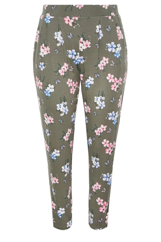 YOURS Plus Size Khaki Green Butterfly Print Harem Trousers | Yours Clothing 5