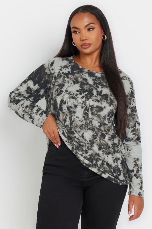 YOURS Plus Size Grey Tie Dye Long Sleeve T-Shirt | Yours Clothing 1