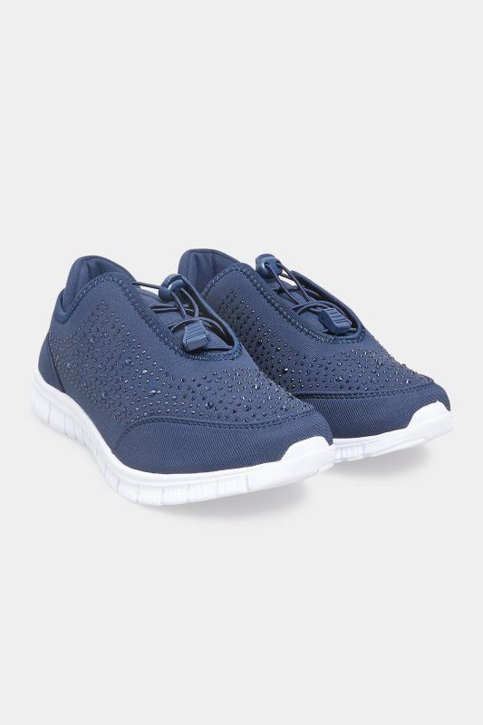 Extra Wide Fit Navy Blue Embellished Trainers In EEE Fit | Yours Clothing 2