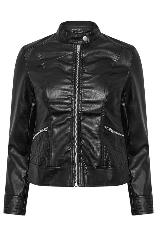 Petite Black Collarless Faux Leather Jacket | PixieGirl 6