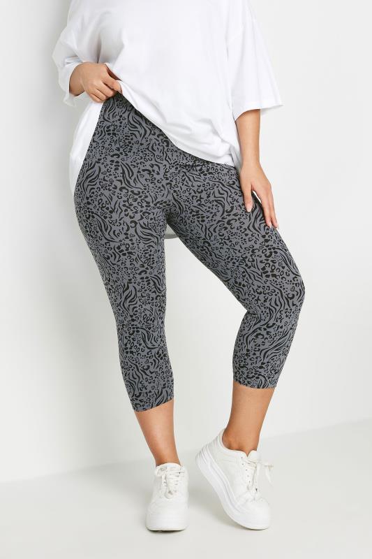 YOURS Plus Size 2 PACK Grey Animal Print Cropped Leggings | Yours Clothing 4