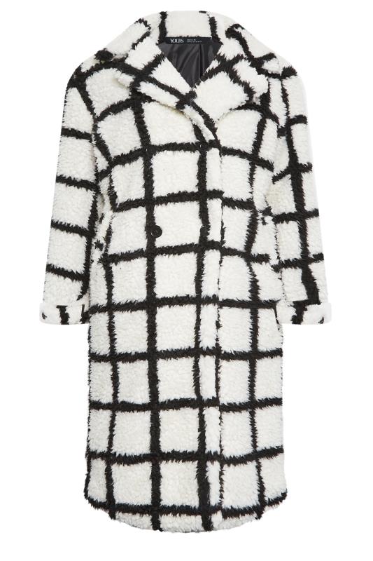 YOURS Curve White & Black Check Teddy Maxi Coat | Yours Clothing 6