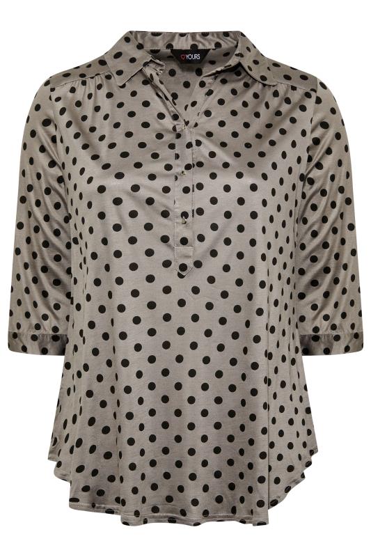 Curve Plus Size Polka Dot Grey Half Placket Shirt | Yours Clothing 6