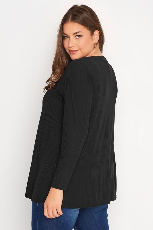 Curve Black Long Sleeve Ribbed Top | Yours Clothing 3