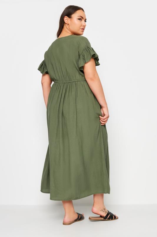 YOURS Plus Size Khaki Green Linen Maxi Dress | Yours Clothing 4