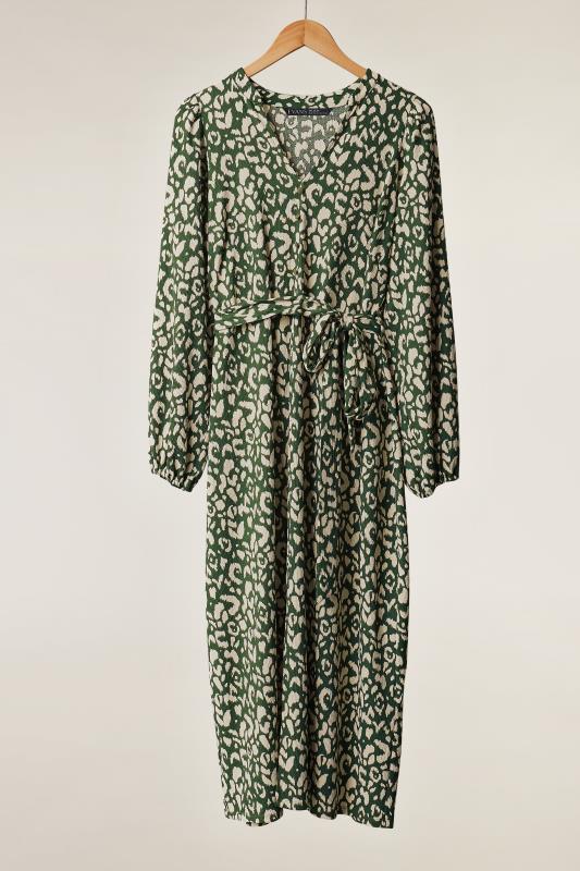 EVANS Curve Khaki Green Leopard Print Tie Waist Midi Dress | Evans  5