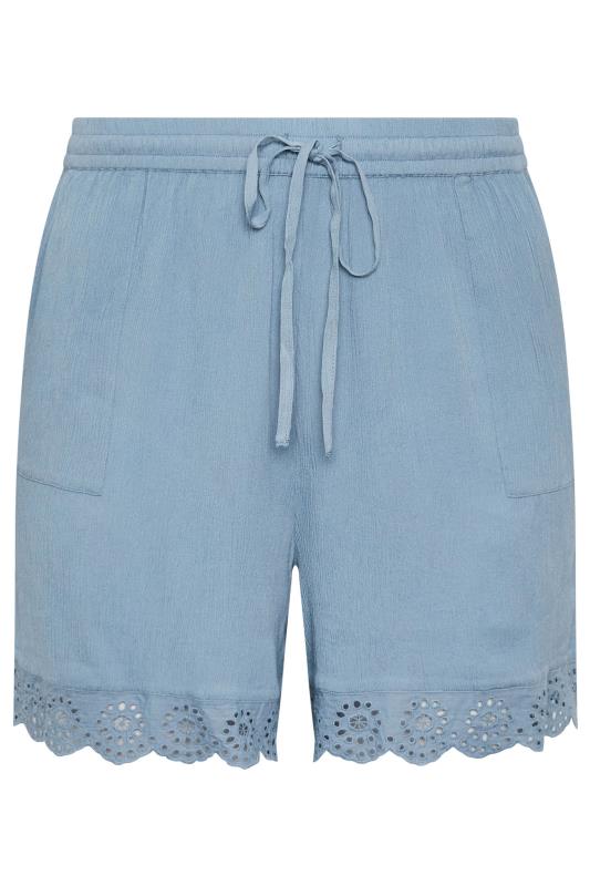 YOURS Plus Size Blue Broderie Anglaise Scalloped Shorts | Yours Clothing 5