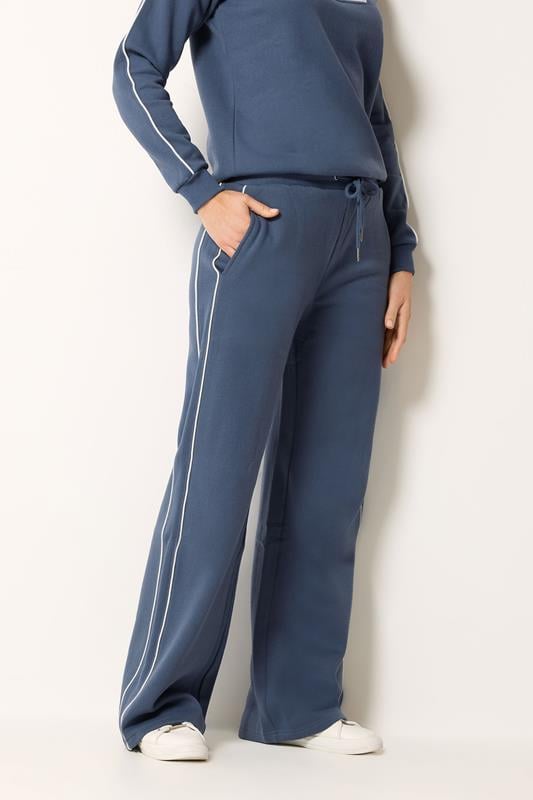 LTS Tall Women's Indigo Blue Pipe Detail Wide Leg Joggers | Long Tall Sally 1