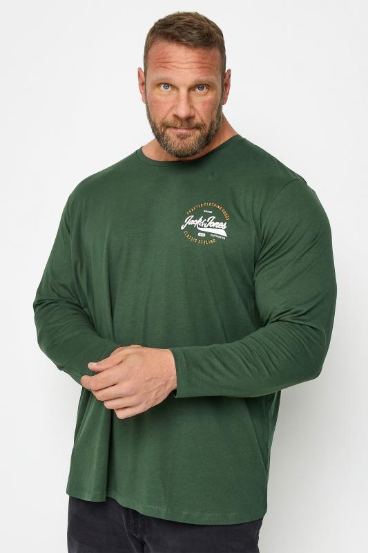Men's  JACK & JONES Big & Tall Green Long Sleeve Logo T-Shirt