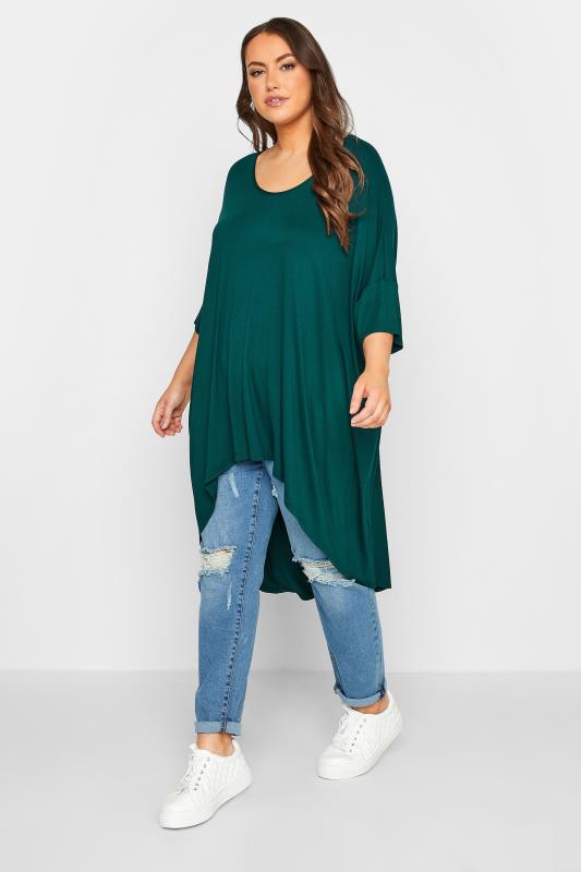 YOURS Plus Size Green Dipped Hem Tunic Top | Yours Clothing 2