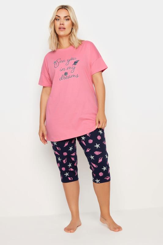 YOURS Plus Size Pink 'Sea You In My Dreams' Pyjama Set | Yours Clothing 2