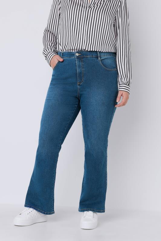 Plus Size  EVANS Curve Mid Blue Bootcut Jeans