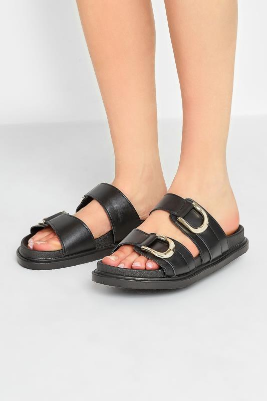  PixieGirl Black Buckle Strap Sandals In Standard D Fit