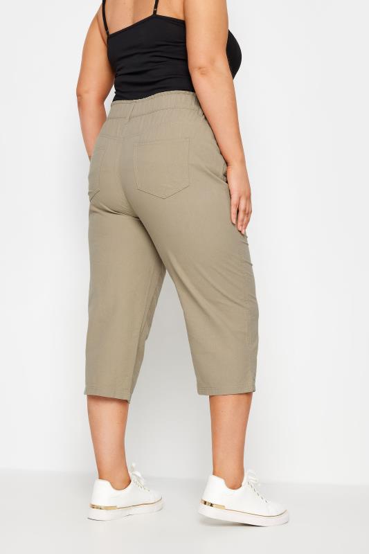 YOURS Plus Size Beige Brown Cool Cotton Cropped Trousers | Yours Clothing 3