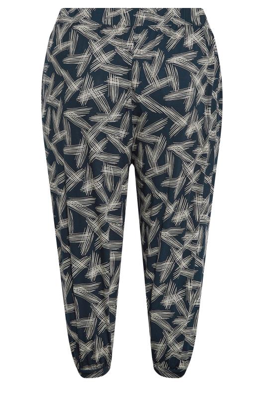 YOURS Plus Size Navy Blue Stripe Print Cropped Harem Joggers | Yours Clothing 6