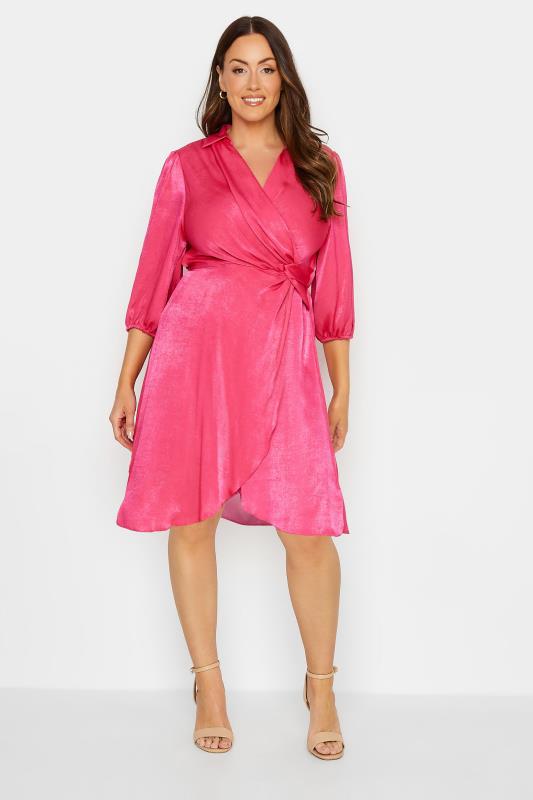 M&Co Pink Satin Wrap Dress | M&Co 2