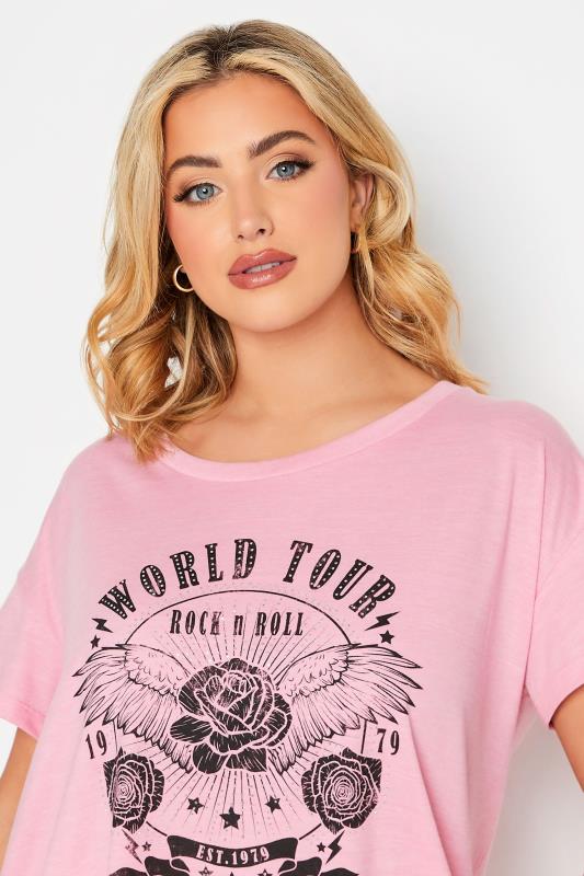 YOURS Plus Size Pink 'World Tour' Studded Print T-Shirt | Yours Clothing 4