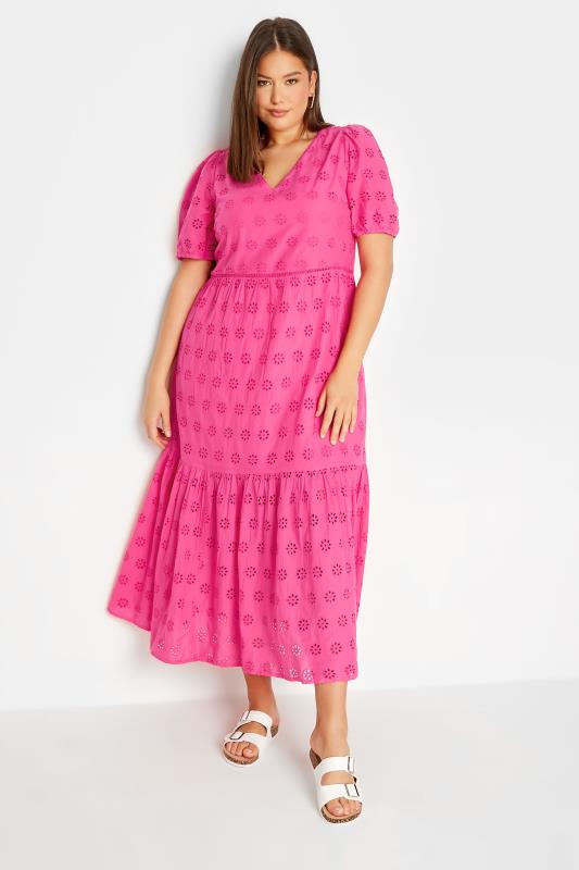 LTS Tall Women's Pink Broderie Tiered Maxi Dress | Long Tall Sally 1
