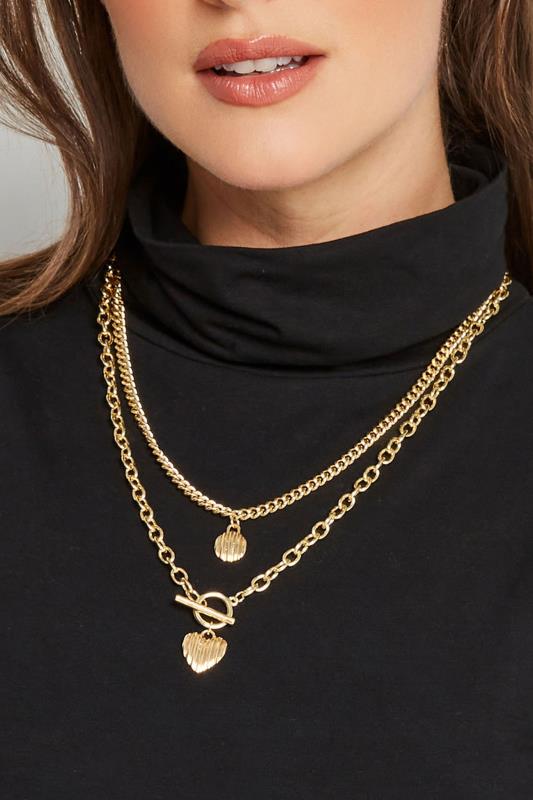 Plus Size  2 PACK Gold Heart Charm Necklaces