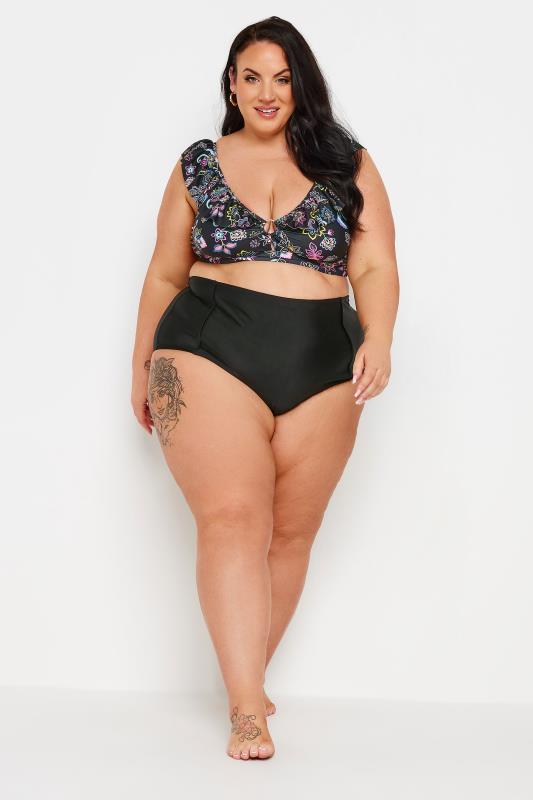 YOURS Plus Size Black Paisley Print Frill Bikini Top | Yours Clothing 4