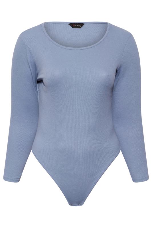 Plus Size Blue Long Sleeve Ribbed Bodysuit | Yours Clothing  6