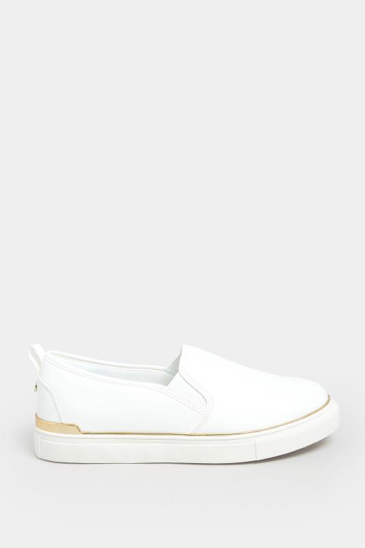 White & Gold Hardware Slip-On Trainers In Extra Wide EEE Fit | Yours Clothing 3