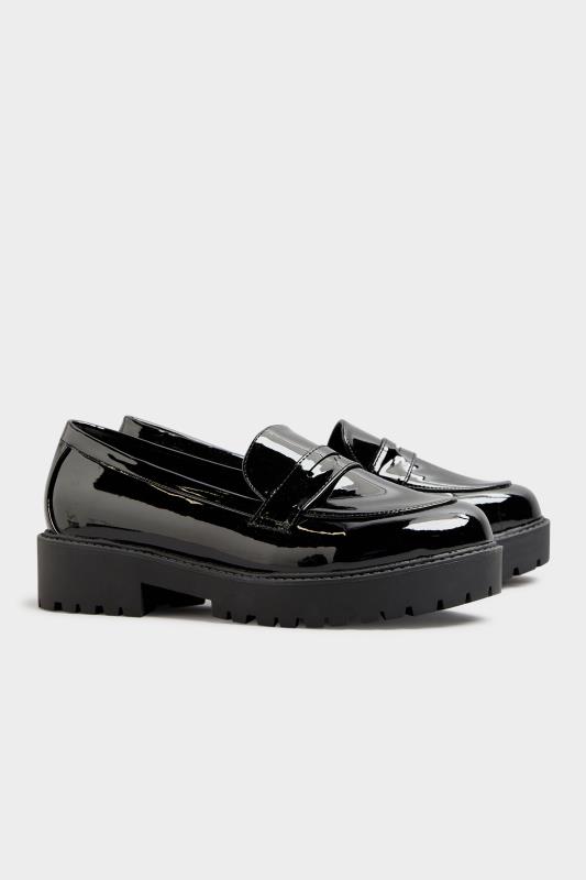  dla puszystych Black Patent Chunky Loafers In Extra Wide Fit