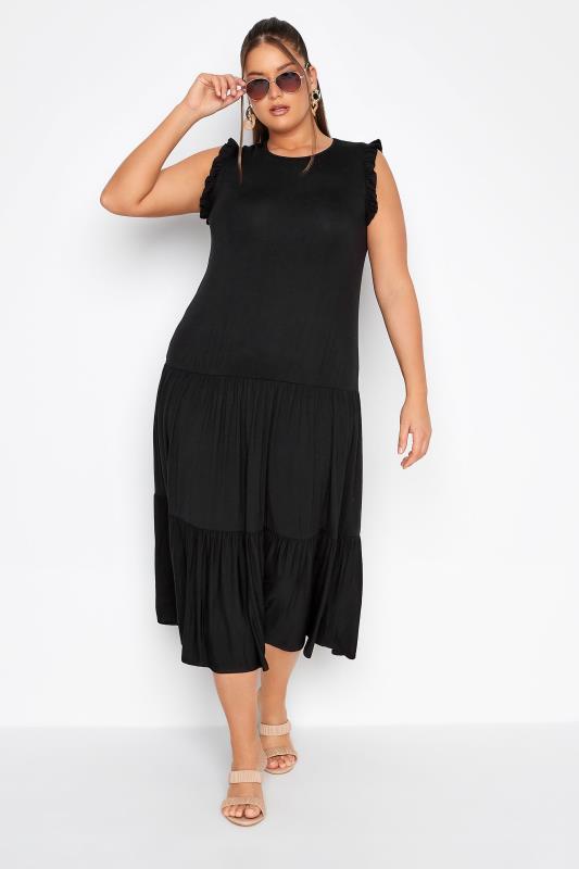 LIMITED COLLECTION Curve Black Frill Sleeve Smock Maxi Dress_B.jpg