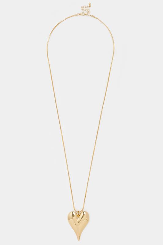 Gold Tone Long Polished Heart Charm Necklace