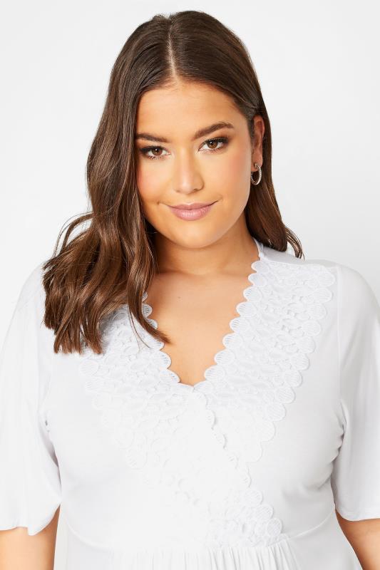 YOURS Plus Size White Crochet Trim Peplum Tunic Top | Yours Clothing 4