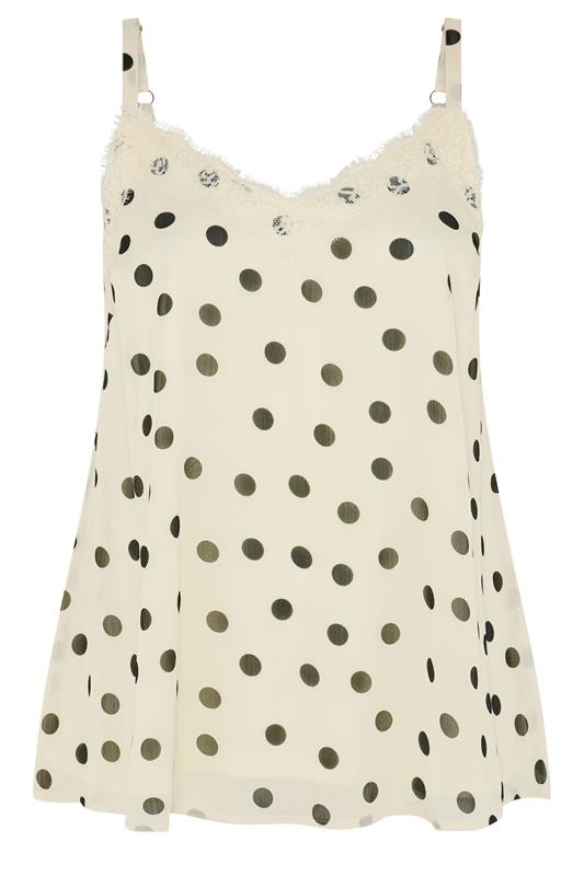 YOURS Plus Size Ivory White Polka Dot Lace Vest Top | Yours Clothing 5