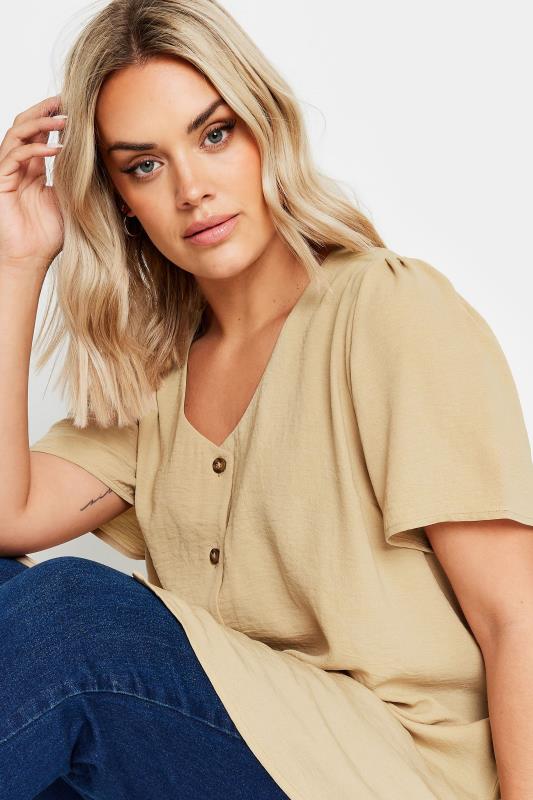 YOURS Plus Size Natural Brown Button Up Blouse | Yours Clothing  5