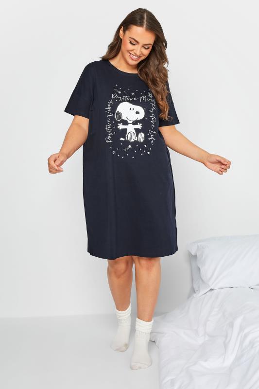 Plus Size Navy Blue Snoopy 'Positive Mind' Sleep Tee Nightdress | Yours Clothing 2