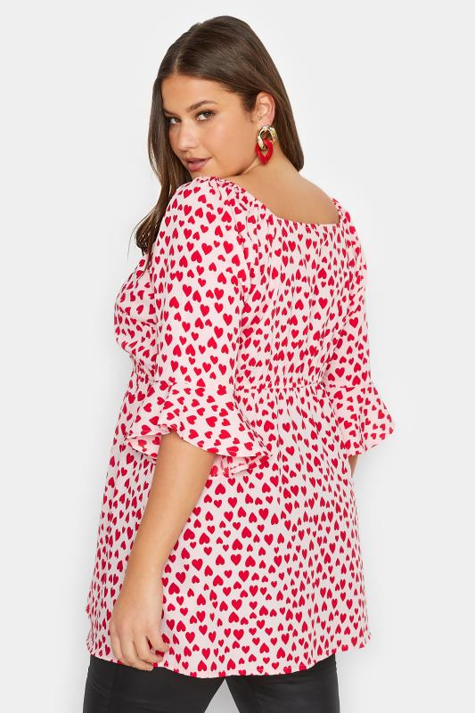 YOURS LONDON Plus Size Pink Heart Ruffle Sleeve Wrap Top | Yours Clothing 3