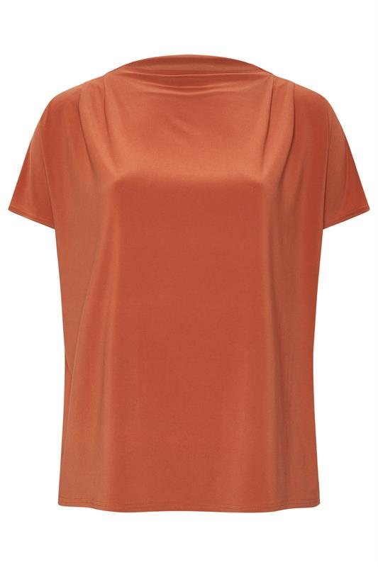 YOURS LONDON Plus Size Rust Orange Drape Shoulder Top | Yours Clothing 5