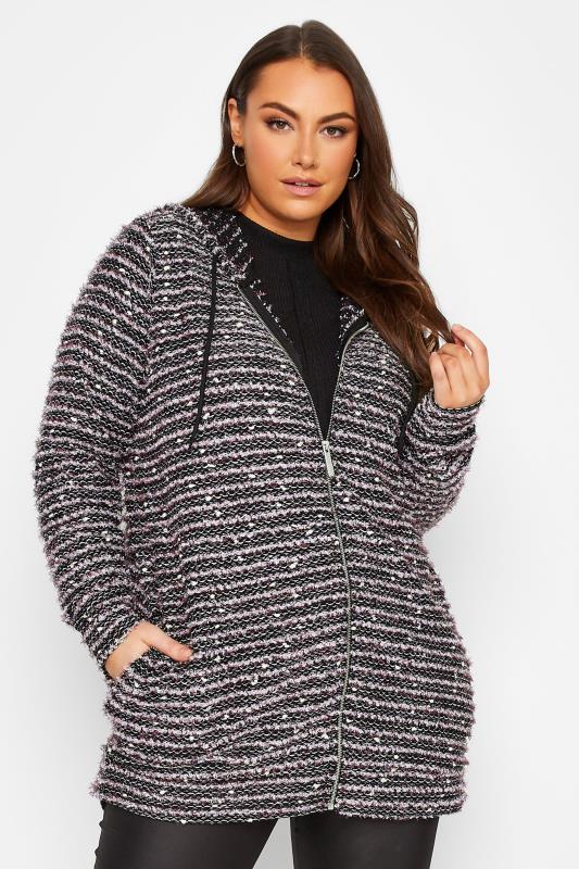 YOURS Plus Size Black & Pink Zip Through Hoodie | Yours Clothing 1