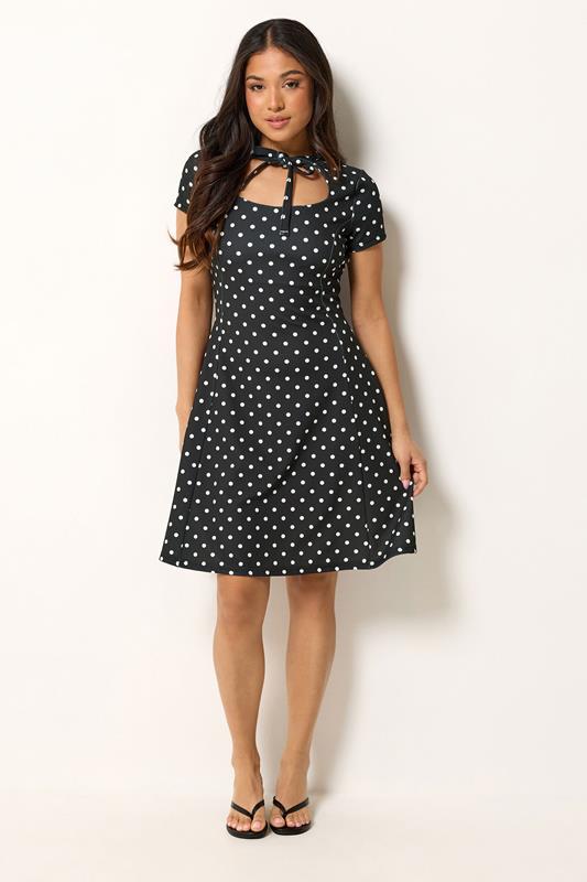 PixieGirl Petite Women's Black Polka Dot Tie Detail Mini Dress | PixieGirl 3