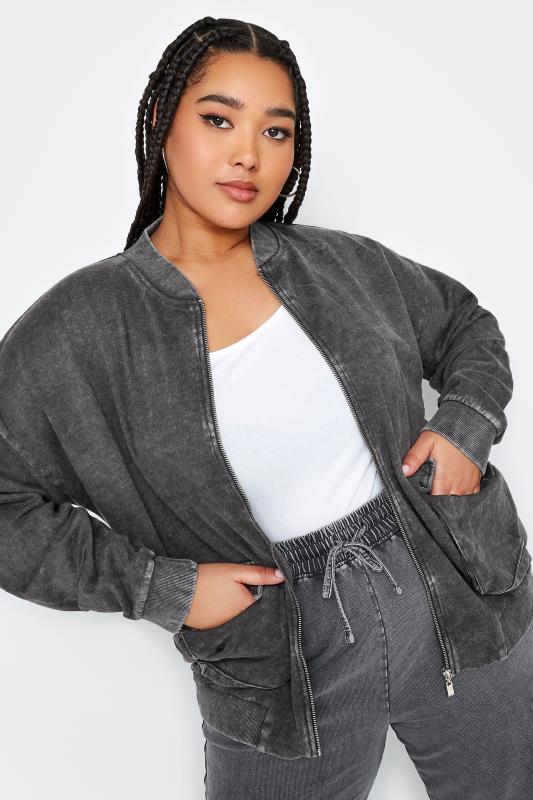LIMITED COLLECTION Plus Size Grey Acid Wash Bomber | Yours Clothing 1