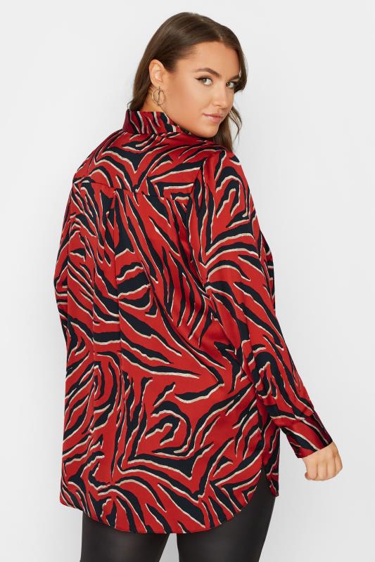 YOURS LONDON Plus Size Red Zebra Print Satin Shirt | Yours Clothing 4