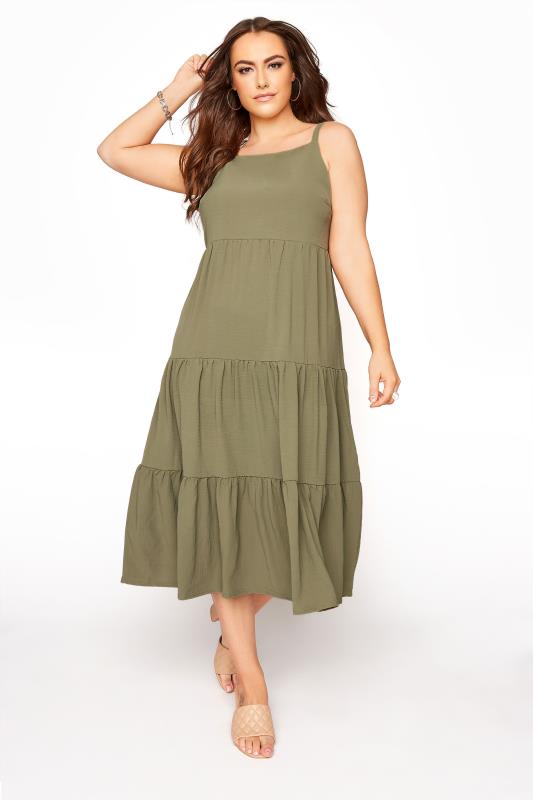 Plus Size  YOURS LONDON Khaki Tiered Summer Smock Dress