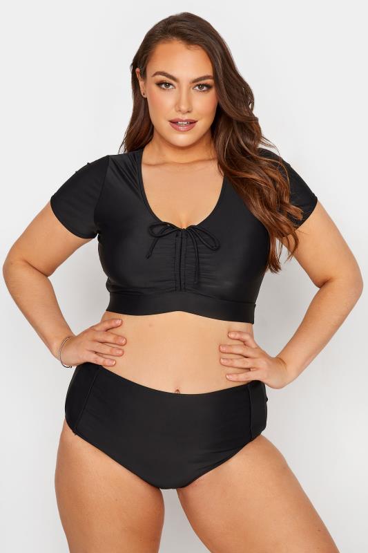  Grande Taille YOURS Curve Black Ruched Bikini Crop Top