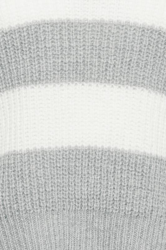 Petite Grey & White Stripe V-Neck Knitted Jumper | PixieGirl 5