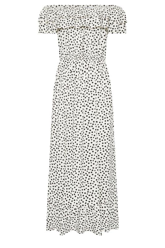 PixieGirl White Polka Dot Frill Bardot Maxi Dress | PixieGirl 6